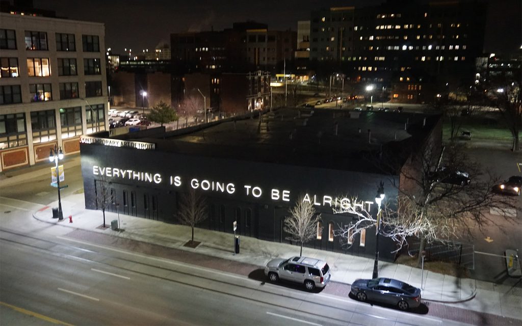 MOCAD Exterior at night